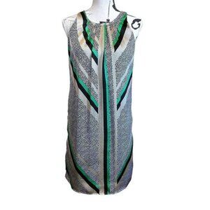 Dana Buchman Green Gold Shift Dress Size S Sleeveless Geometric Soft Lined